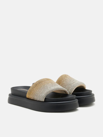 PAZZION, Emilie Crystal-Embellished Platform Slides, Gold